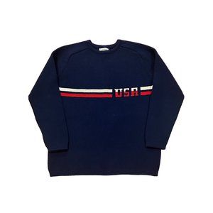 Vintage 1980's Lanza Team USA Ski Sweater Blue Read Measurements